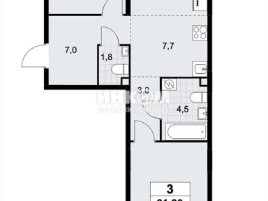 3-х комнатная квартира, № 160 кв-л, 1В корп.2